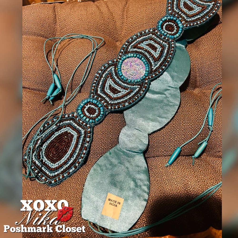 RAJ Clementina Boho Chic Turquoise Beaded Belt Y2K Made for Anthropologie